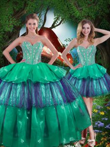 Floor Length Ball Gowns Sleeveless Turquoise Sweet 16 Dresses Lace Up
