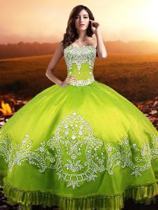 Low Price Sweetheart Sleeveless Quinceanera Gowns Floor Length Beading and Appliques Yellow Green Taffeta