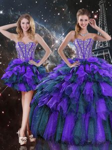 Multi-color Sleeveless Organza Lace Up 15th Birthday Dress for Military Ball and Sweet 16 and Quinceanera