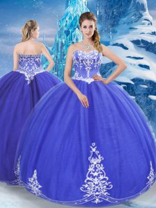Exquisite Blue Sleeveless Floor Length Appliques Zipper Quinceanera Gown