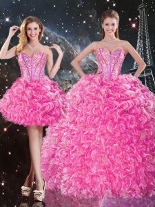 Nice Rose Pink Lace Up Sweetheart Beading and Ruffles Quinceanera Gowns Organza Sleeveless