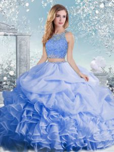 Baby Blue Scoop Neckline Beading and Ruffles and Pick Ups 15th Birthday Dress Sleeveless Clasp Handle