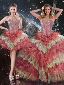 High Class Multi-color Sleeveless Beading and Ruffled Layers Floor Length 15 Quinceanera Dress