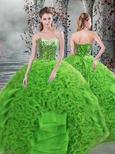 Green Sweetheart Lace Up Beading and Ruffles Quinceanera Dress Sleeveless