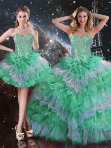 Super Multi-color Ball Gowns Sleeveless Organza Floor Length Lace Up Beading and Ruffles Quinceanera Dress