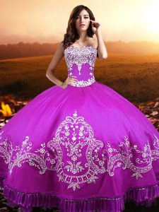 Wonderful Fuchsia Lace Up Sweetheart Beading and Appliques Sweet 16 Dress Taffeta Sleeveless