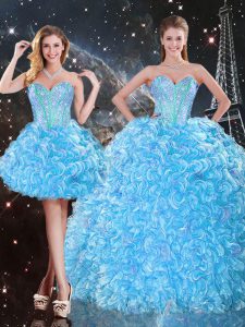 Three Pieces 15 Quinceanera Dress Baby Blue Sweetheart Organza Sleeveless Floor Length Lace Up