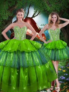 Delicate Sweetheart Sleeveless Lace Up Sweet 16 Quinceanera Dress Olive Green Organza