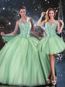 Beauteous Apple Green Sweetheart Neckline Beading Ball Gown Prom Dress Sleeveless Lace Up