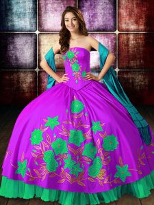 Perfect Multi-color Sleeveless Embroidery Floor Length Quinceanera Gown