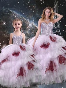 Charming Sleeveless Floor Length Beading and Ruffled Layers Lace Up Quinceanera Dress with Multi-color