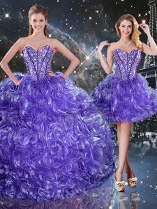 Low Price Floor Length Three Pieces Sleeveless Purple Quinceanera Dress Lace Up