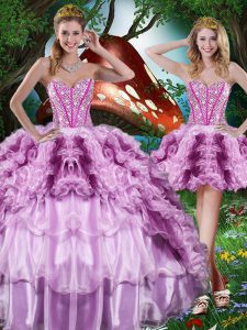 Dramatic Beading and Ruffles and Ruffled Layers Sweet 16 Dresses Multi-color Lace Up Sleeveless Floor Length