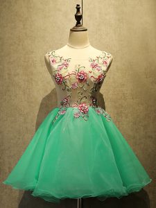 Comfortable Bateau Sleeveless Prom Dresses Mini Length Appliques Apple Green Organza