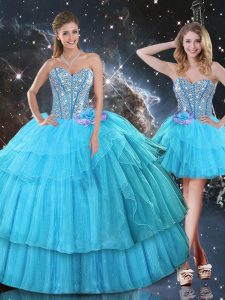 Sleeveless Lace Up Floor Length Ruffled Layers and Sequins Quinceanera Gowns