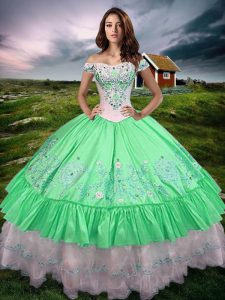Amazing Ball Gowns Quince Ball Gowns Green Off The Shoulder Taffeta Sleeveless Floor Length Lace Up