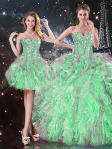 High Class Apple Green Sleeveless Floor Length Beading and Ruffles Lace Up Sweet 16 Dresses