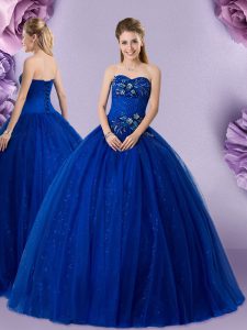 Beading and Appliques Sweet 16 Dresses Royal Blue Lace Up Sleeveless Floor Length