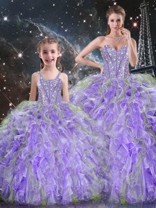 Floor Length Ball Gowns Sleeveless Lavender 15th Birthday Dress Lace Up