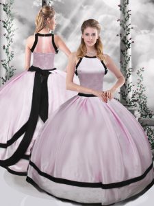 Pink Sleeveless Taffeta Zipper Quinceanera Gown for Military Ball and Sweet 16 and Quinceanera