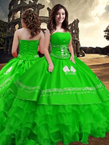 Green Strapless Zipper Embroidery and Ruffled Layers Quinceanera Dress Sleeveless