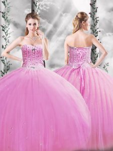 Lovely Sweetheart Sleeveless Lace Up Quinceanera Gowns Lilac Tulle