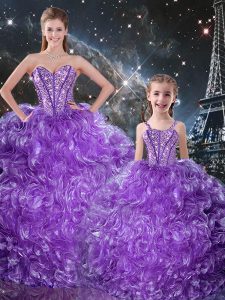 Popular Floor Length Lace Up 15 Quinceanera Dress Eggplant Purple for Military Ball and Sweet 16 and Quinceanera with Beading and Ruffles