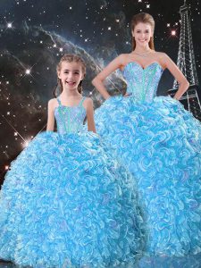 Best Sleeveless Beading and Ruffles Lace Up Quince Ball Gowns