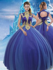 Unique Royal Blue Sleeveless Tulle Lace Up Sweet 16 Quinceanera Dress for Military Ball and Sweet 16 and Quinceanera