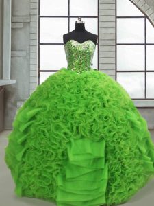 Green Lace Up Sweetheart Beading and Ruffles 15 Quinceanera Dress Organza Sleeveless