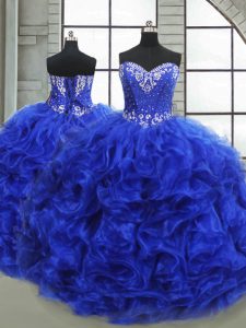 Sweetheart Sleeveless Lace Up Vestidos de Quinceanera Royal Blue Organza