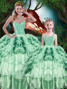 Gorgeous Multi-color Organza Lace Up Sweetheart Sleeveless Floor Length Sweet 16 Quinceanera Dress Beading and Ruffles and Ruffled Layers