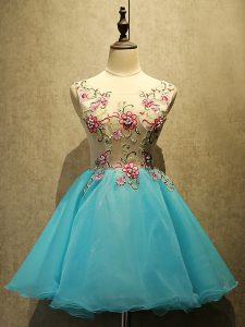 Baby Blue Lace Up Bateau Appliques Evening Dress Organza Sleeveless