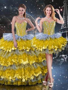Low Price Multi-color Ball Gowns Beading and Ruffled Layers Quinceanera Dresses Lace Up Organza Sleeveless Floor Length