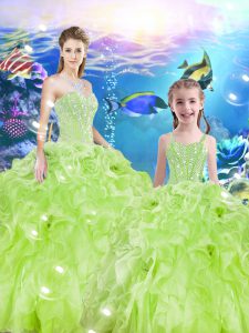Floor Length Lace Up Quince Ball Gowns for Military Ball and Sweet 16 and Quinceanera with Beading and Ruffles