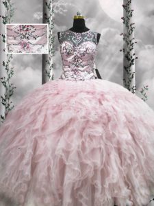 Fantastic Pink Sleeveless Tulle Zipper Sweet 16 Dresses for Military Ball and Sweet 16 and Quinceanera