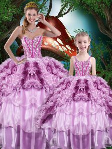 Unique Multi-color Sleeveless Floor Length Beading and Ruffles and Ruffled Layers Lace Up 15th Birthday Dress
