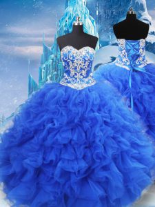 Beading and Ruffles Sweet 16 Dresses Blue Lace Up Sleeveless Floor Length