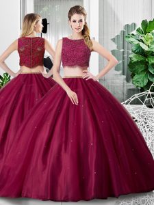 Fuchsia Scoop Zipper Lace and Ruching Quinceanera Dress Sleeveless
