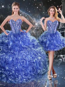 On Sale Sweetheart Sleeveless Lace Up Sweet 16 Dresses Blue Organza