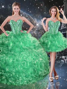 Classical Sleeveless Organza Floor Length Lace Up Quinceanera Dress in Green with Beading and Ruffles