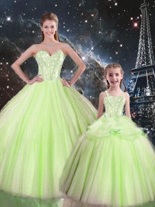 Discount Yellow Green Tulle Lace Up Sweet 16 Quinceanera Dress Sleeveless Floor Length Beading
