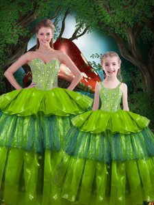 Sweetheart Sleeveless Lace Up Quinceanera Dresses Olive Green Organza