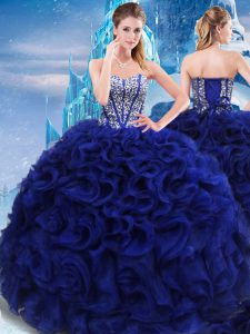 Royal Blue Ball Gowns Sweetheart Sleeveless Fabric With Rolling Flowers Floor Length Lace Up Beading Ball Gown Prom Dress