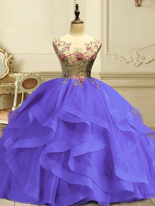 Free and Easy Sleeveless Appliques and Ruffles Lace Up Quinceanera Gown