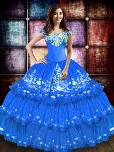 Ball Gowns Vestidos de Quinceanera Blue Off The Shoulder Taffeta Sleeveless Floor Length Lace Up