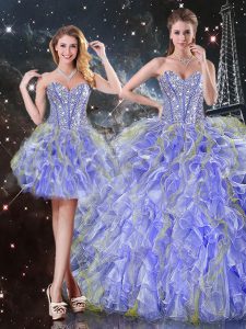 Lavender Vestidos de Quinceanera Military Ball and Sweet 16 and Quinceanera with Beading and Ruffles Sweetheart Sleeveless Lace Up