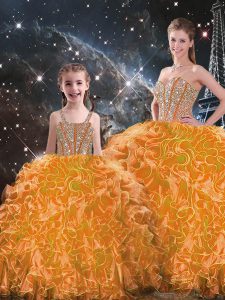 Orange Sleeveless Organza Lace Up Quinceanera Gowns for Military Ball and Sweet 16 and Quinceanera