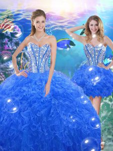 Clearance Royal Blue Sweetheart Lace Up Beading and Ruffles Sweet 16 Quinceanera Dress Sleeveless