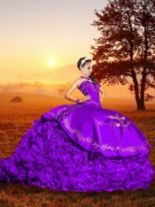 Artistic Lavender Ball Gowns Embroidery Quinceanera Gown Lace Up Organza Sleeveless